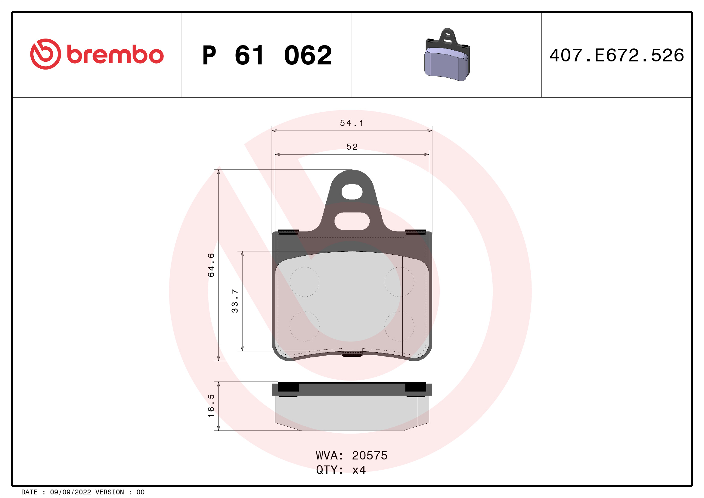 A.B.S. P 61 062 BREMBO Bremsbelagsatz, Scheibenbremse